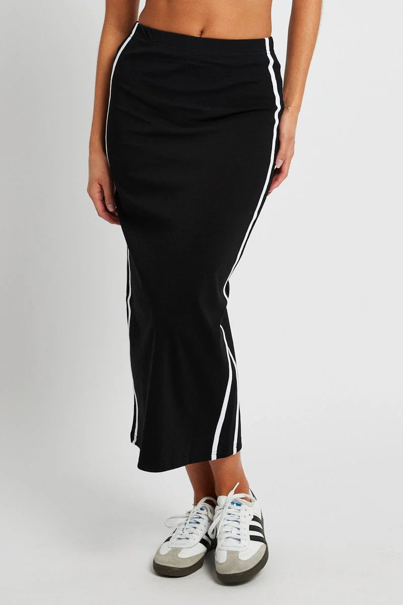Black Midi Skirt Side Stripe - Image 2