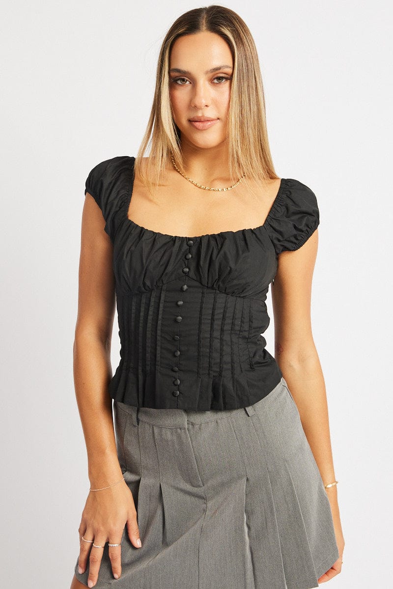 Black Milkmaid Top Short Sleeve Corset - Image 3