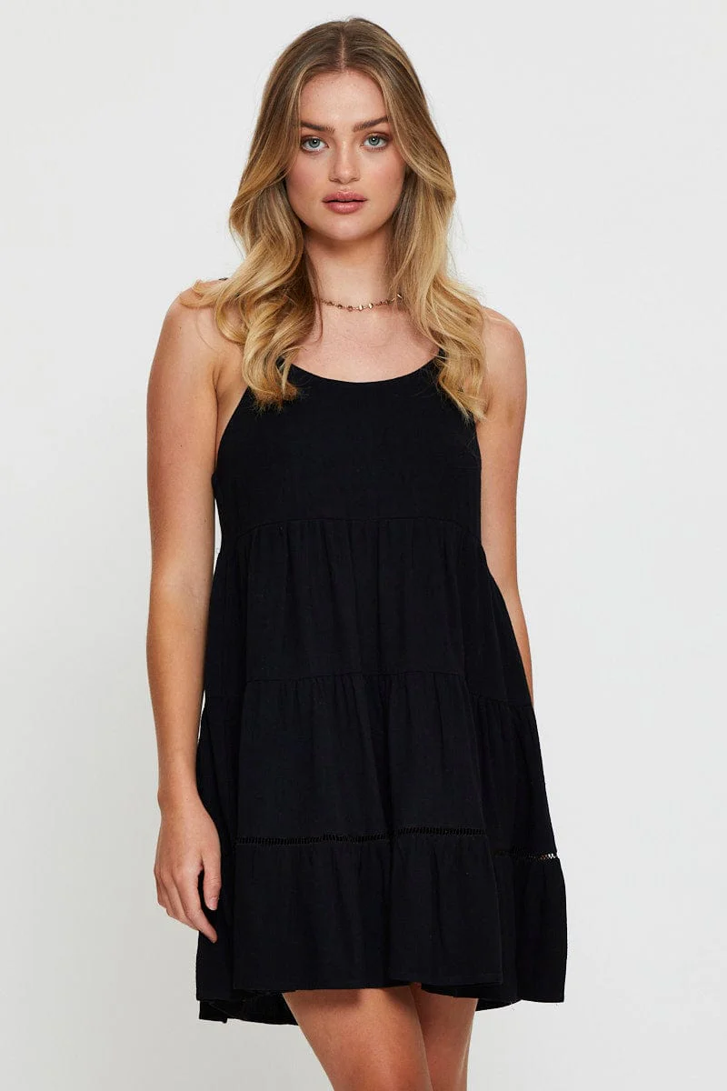 Black Mini Dress Sleeveless Linen