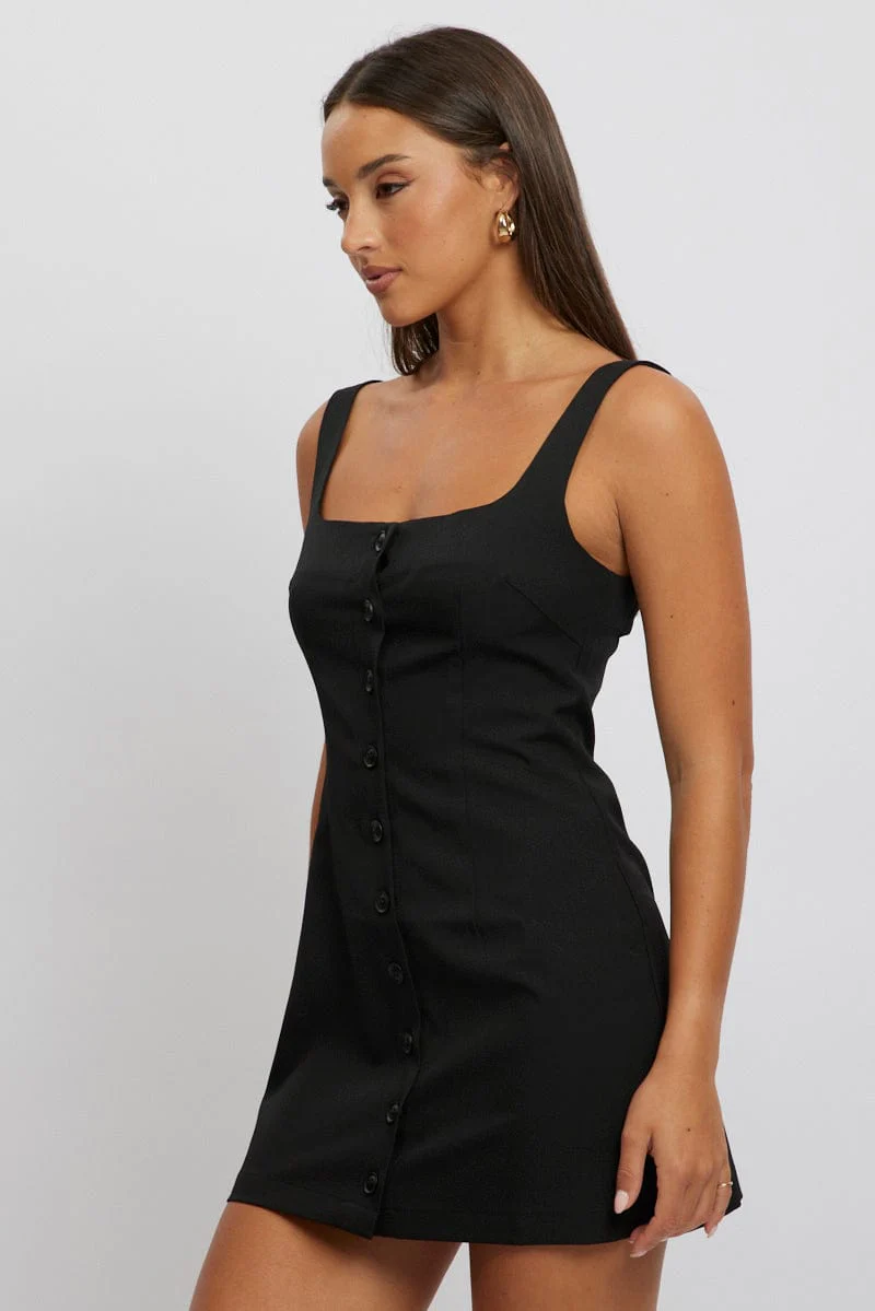 Black Mini Dress Square Neck Button Down - Image 4