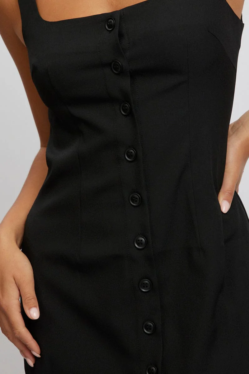 Black Mini Dress Square Neck Button Down - Image 6