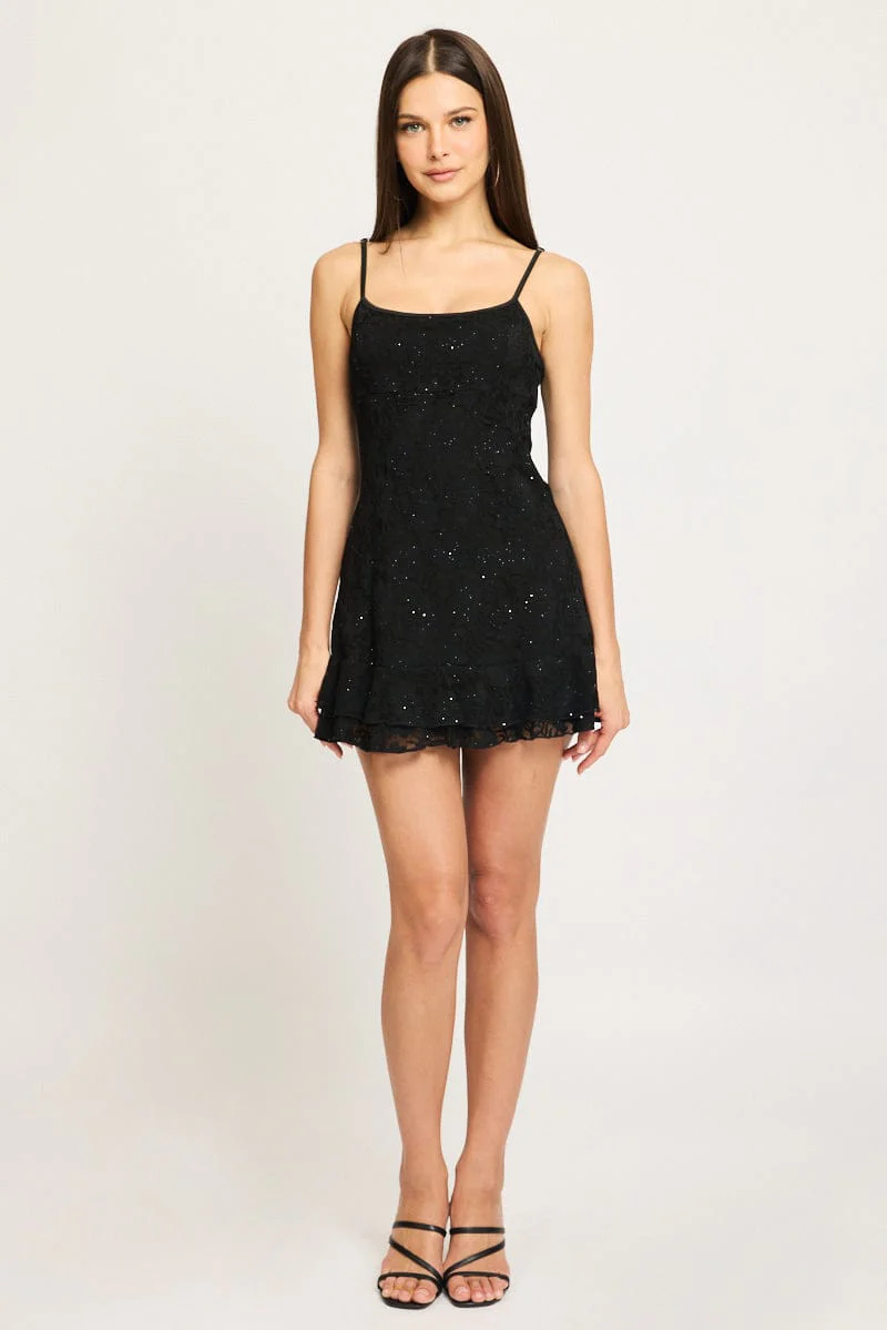 Black Mini Dress Strappy Lace - Image 2
