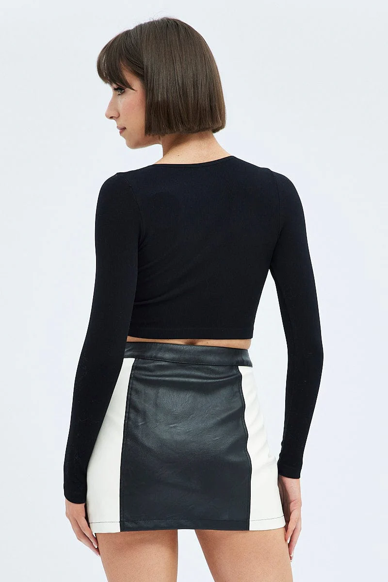 Black Mini Skirt High Rise Faux Leather - Image 5