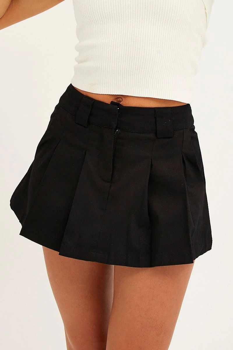 Black Mini Skirt Pleated Mid Rise Cotton - Image 2