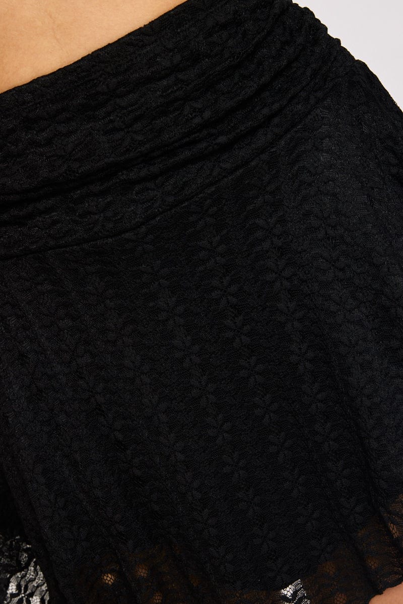 Black Mini Skort Skirt Elasticated Waist Scarf Hem Lace - Image 5