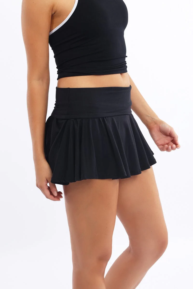 Black Mini Skort Skirt Fold Down Waist Supersoft - Image 3