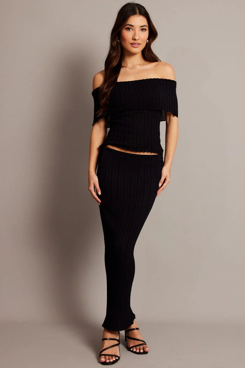 Black Off shoulder Knit Top - Image 2