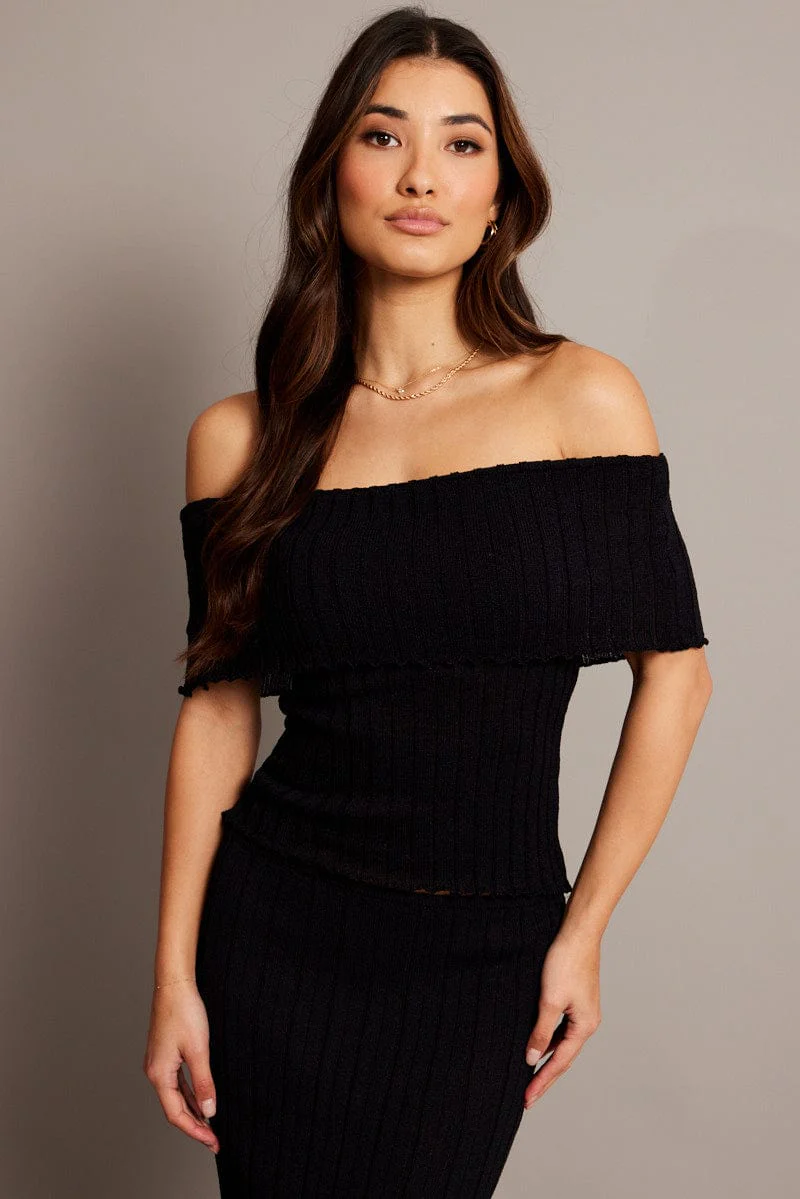 Black Off shoulder Knit Top - Image 3