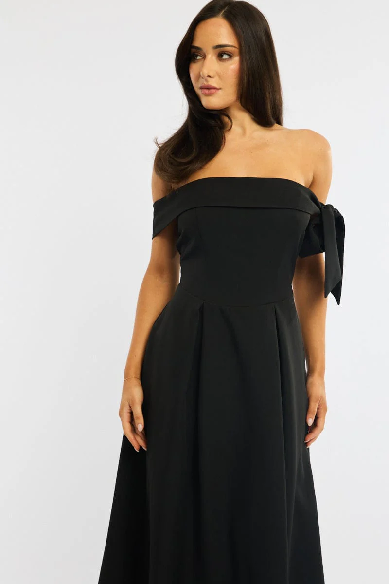 Black Off Shoulder Midi Dress - Image 2