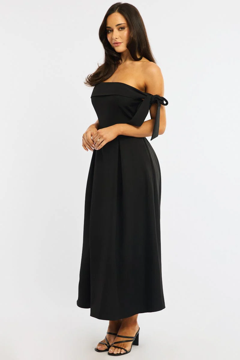 Black Off Shoulder Midi Dress - Image 3