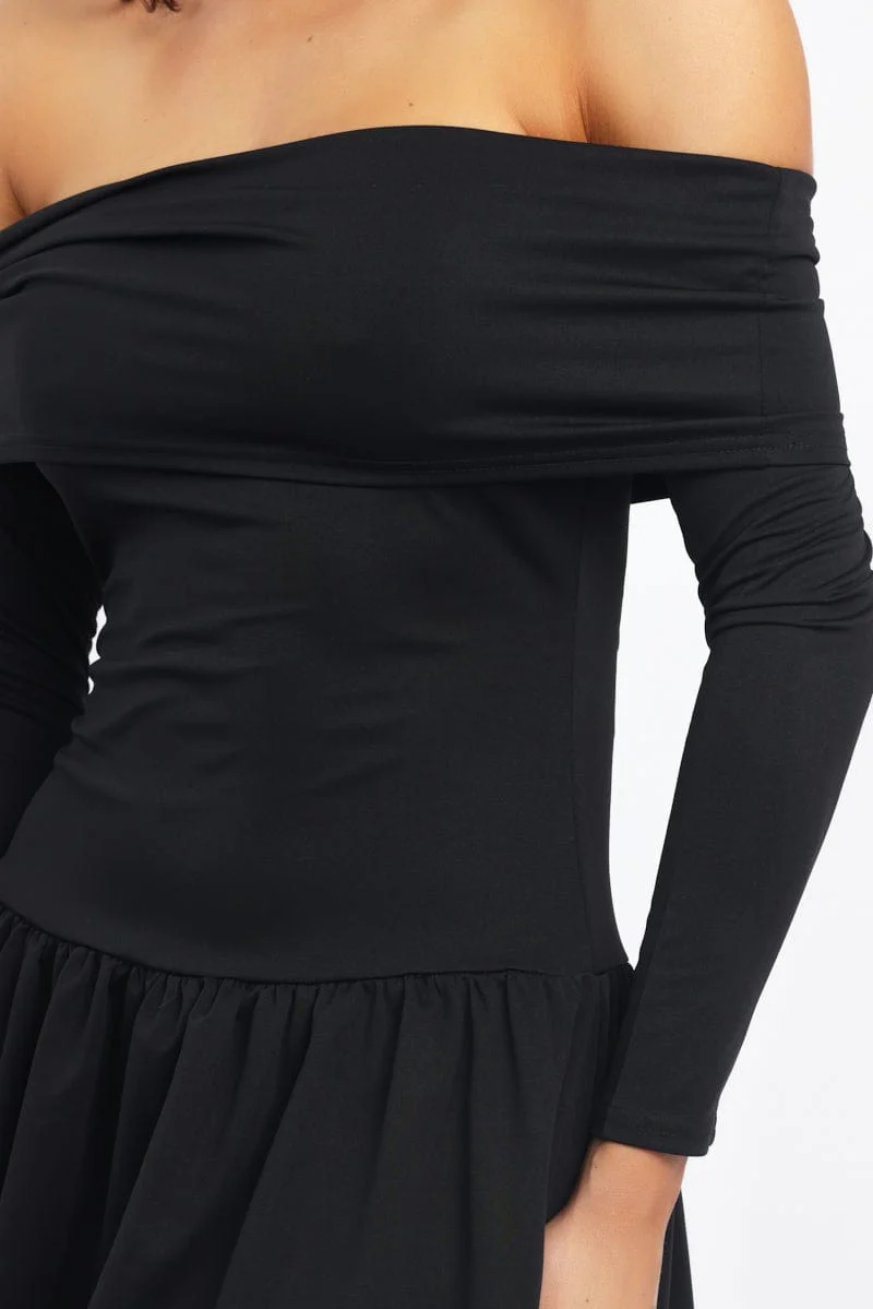 Black Off Shoulder Mini Dress - Image 5
