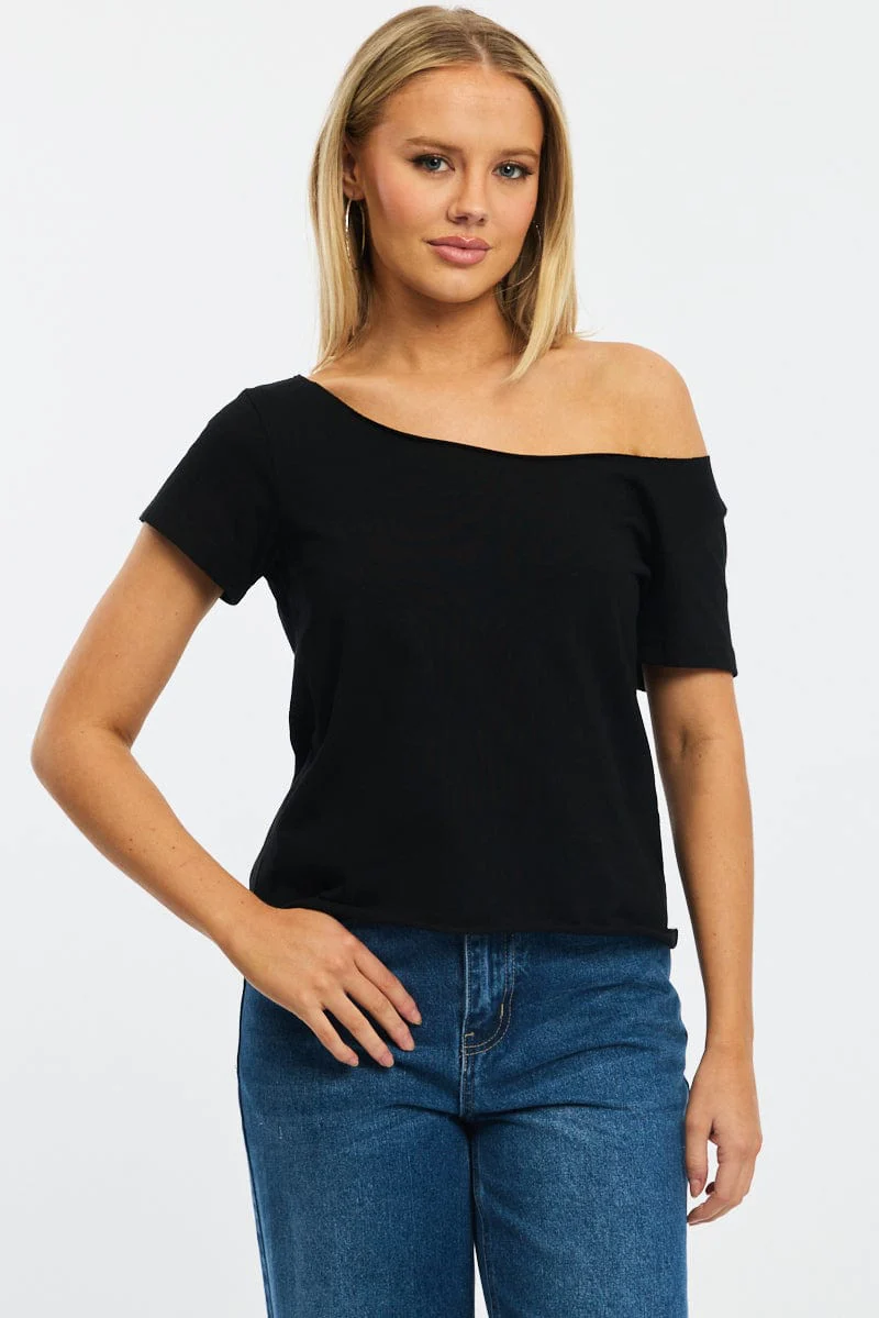 Black Off Shoulder Tee Short Sleeve