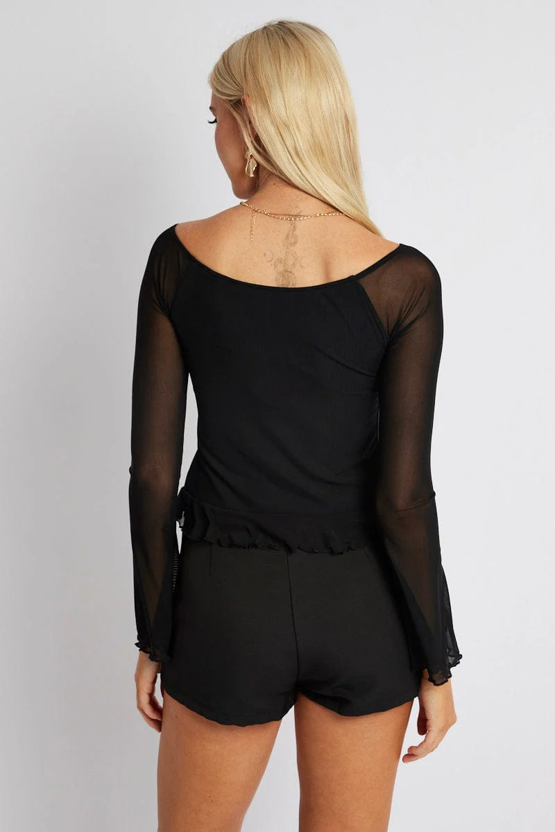 Black Off Shoulder Top Long Sleeve - Image 5