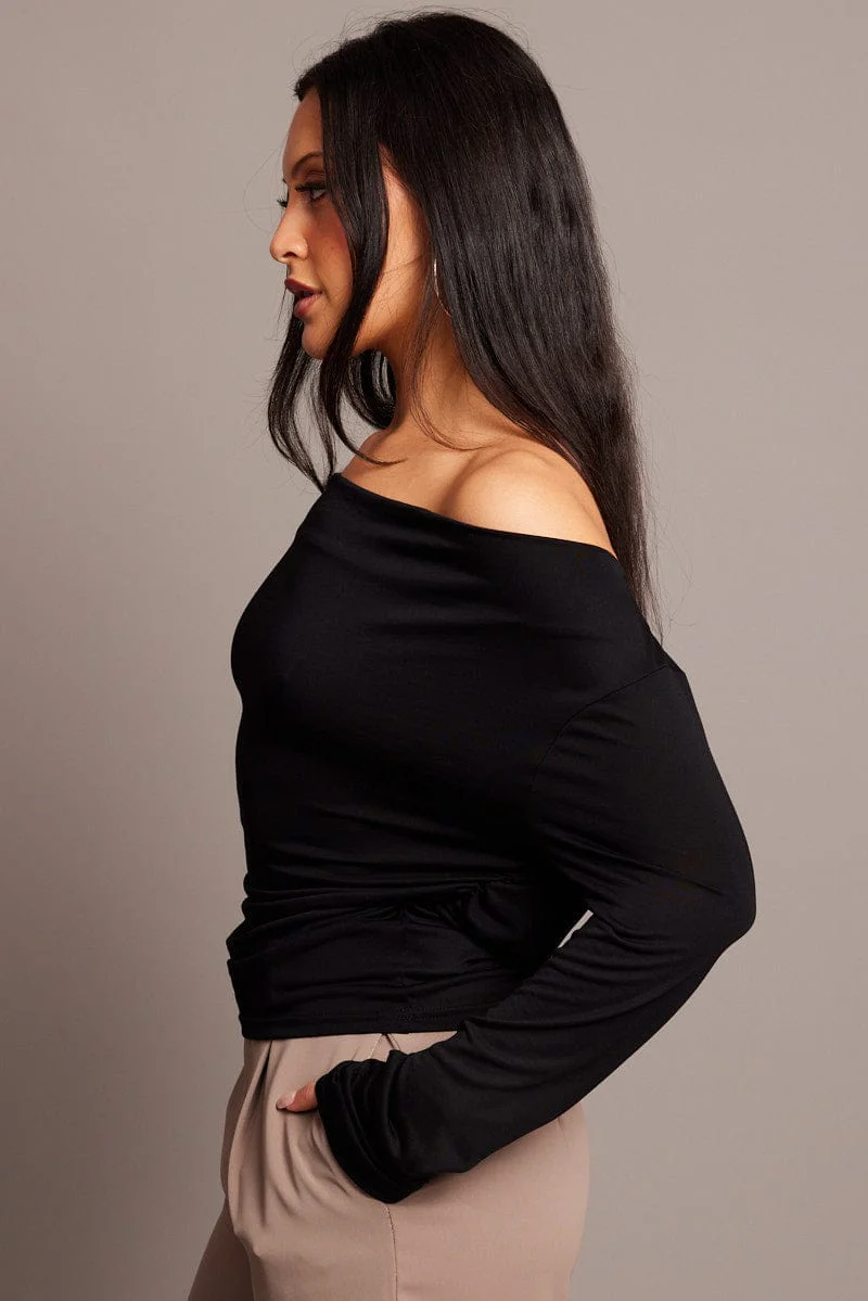 Black Off Shoulder Top Long Sleeve - Image 4