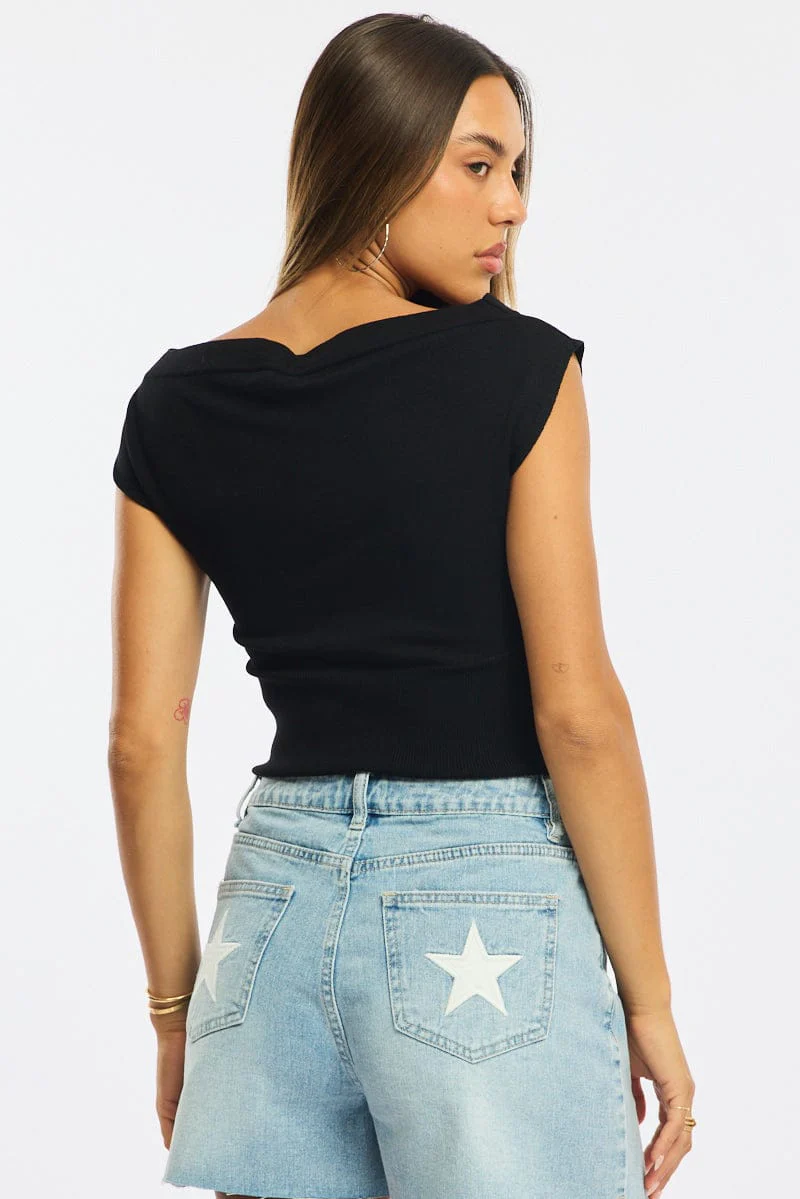 Black One Shoulder Knit Top - Image 4
