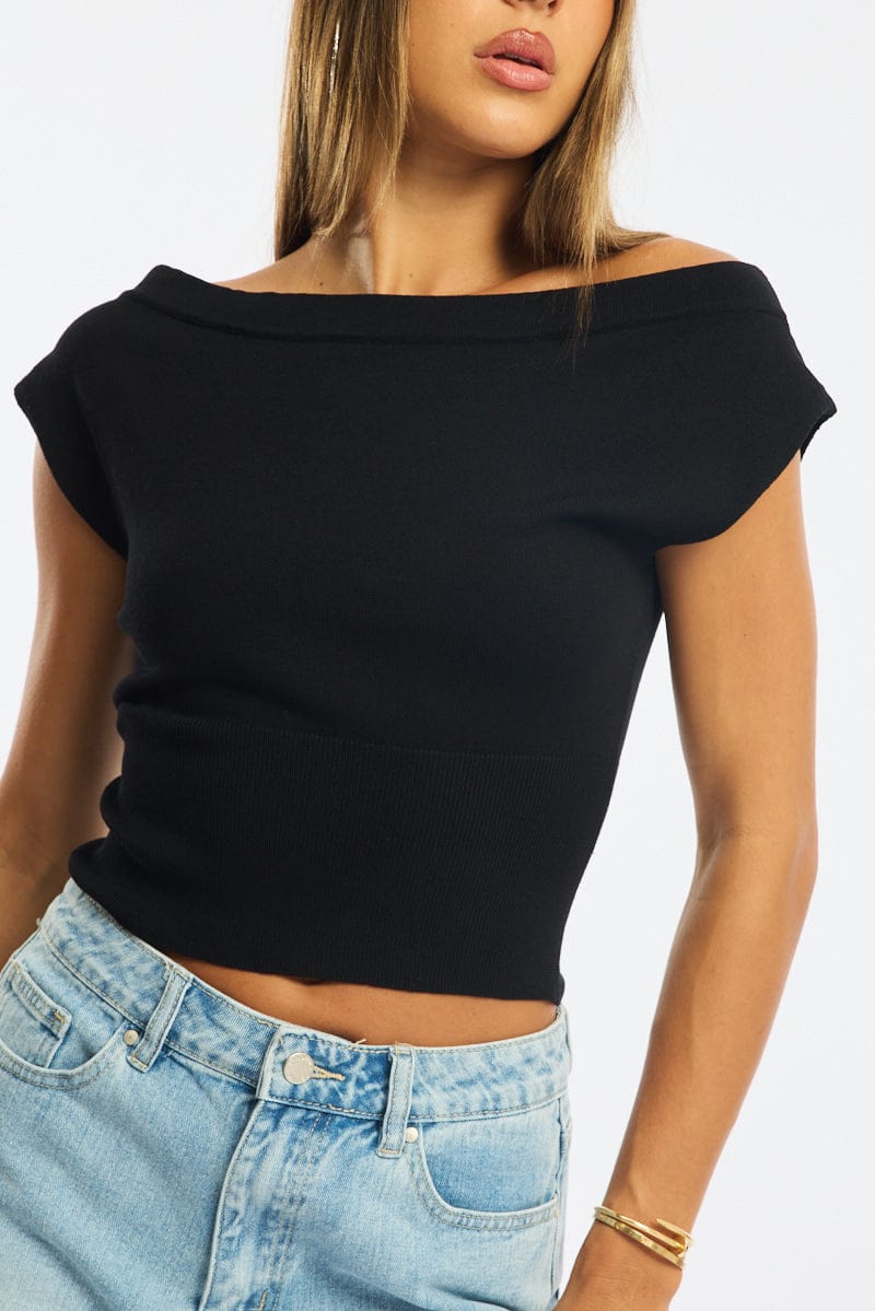 Black One Shoulder Knit Top - Image 5
