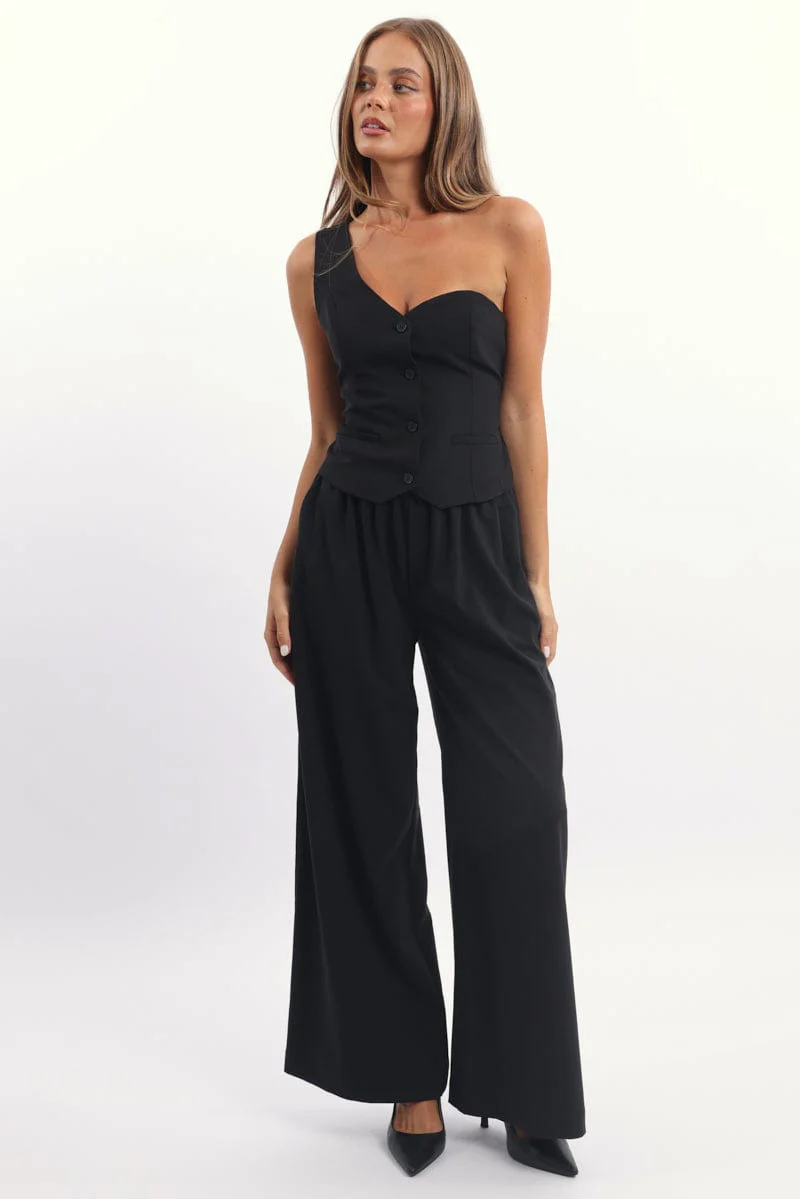 Black One Shoulder Vest Top - Image 3