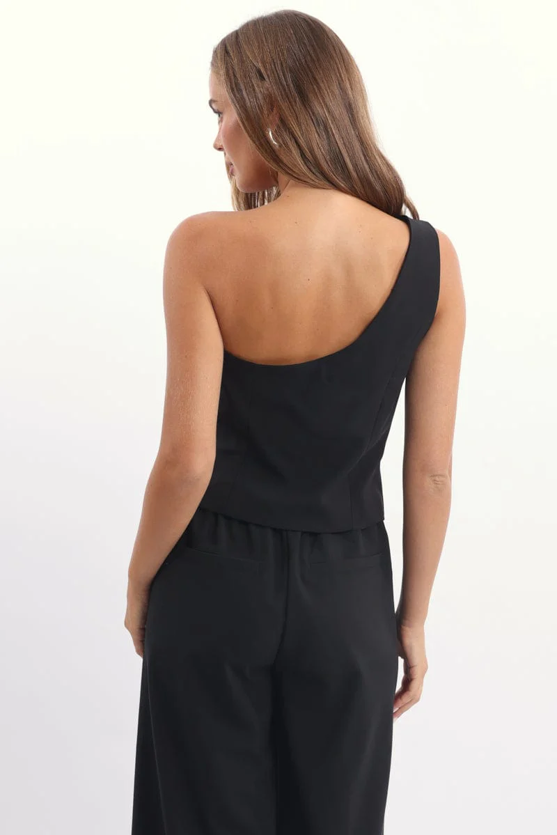 Black One Shoulder Vest Top - Image 5