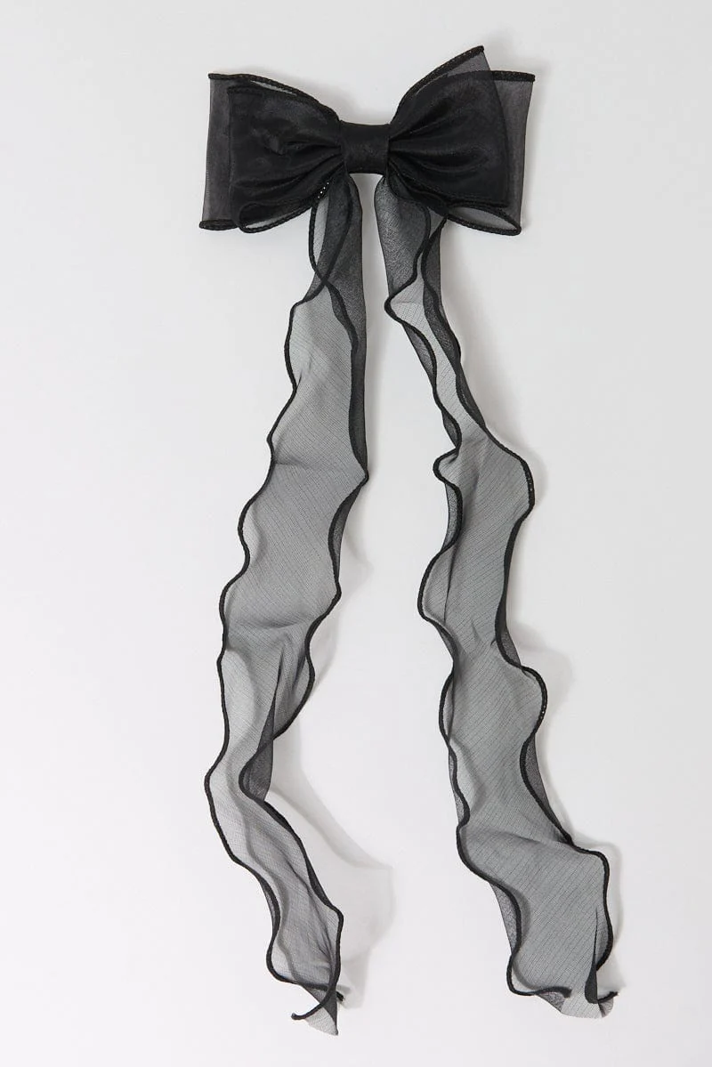 Black Organza Bow Hair Clips