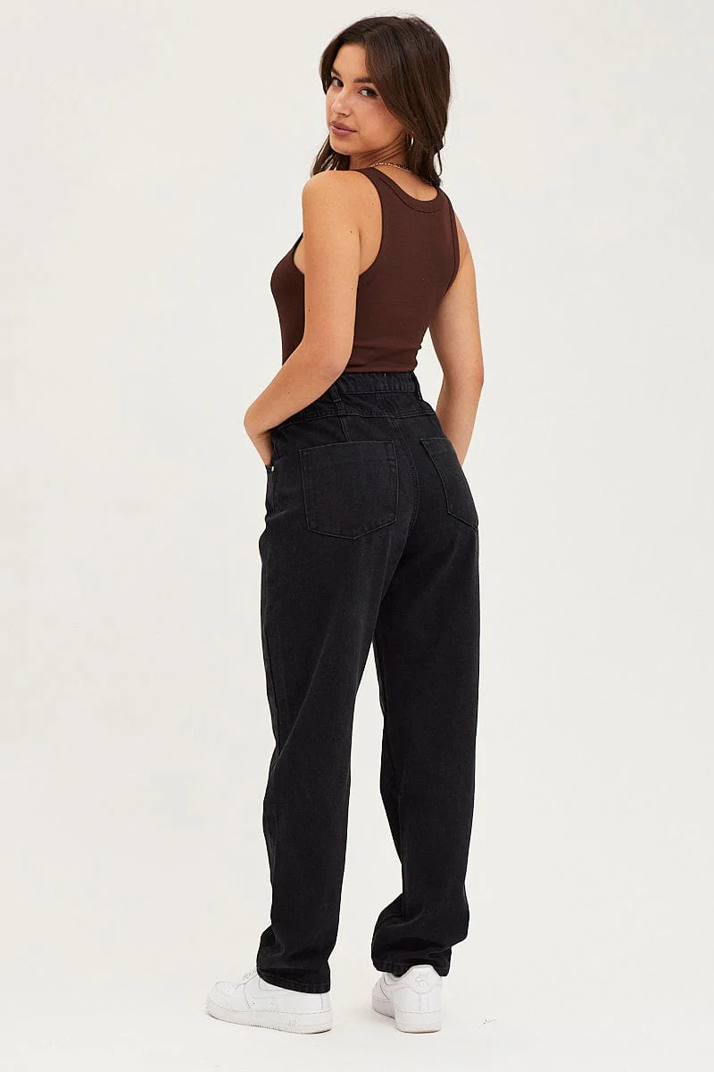 Black Paperbag Denim Jeans High Rise - Image 5