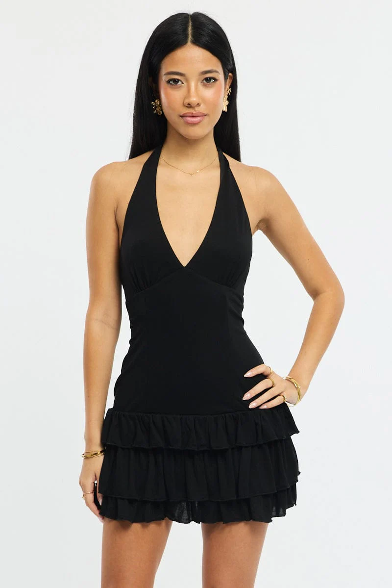 Black Playsuit Ruffle Hem