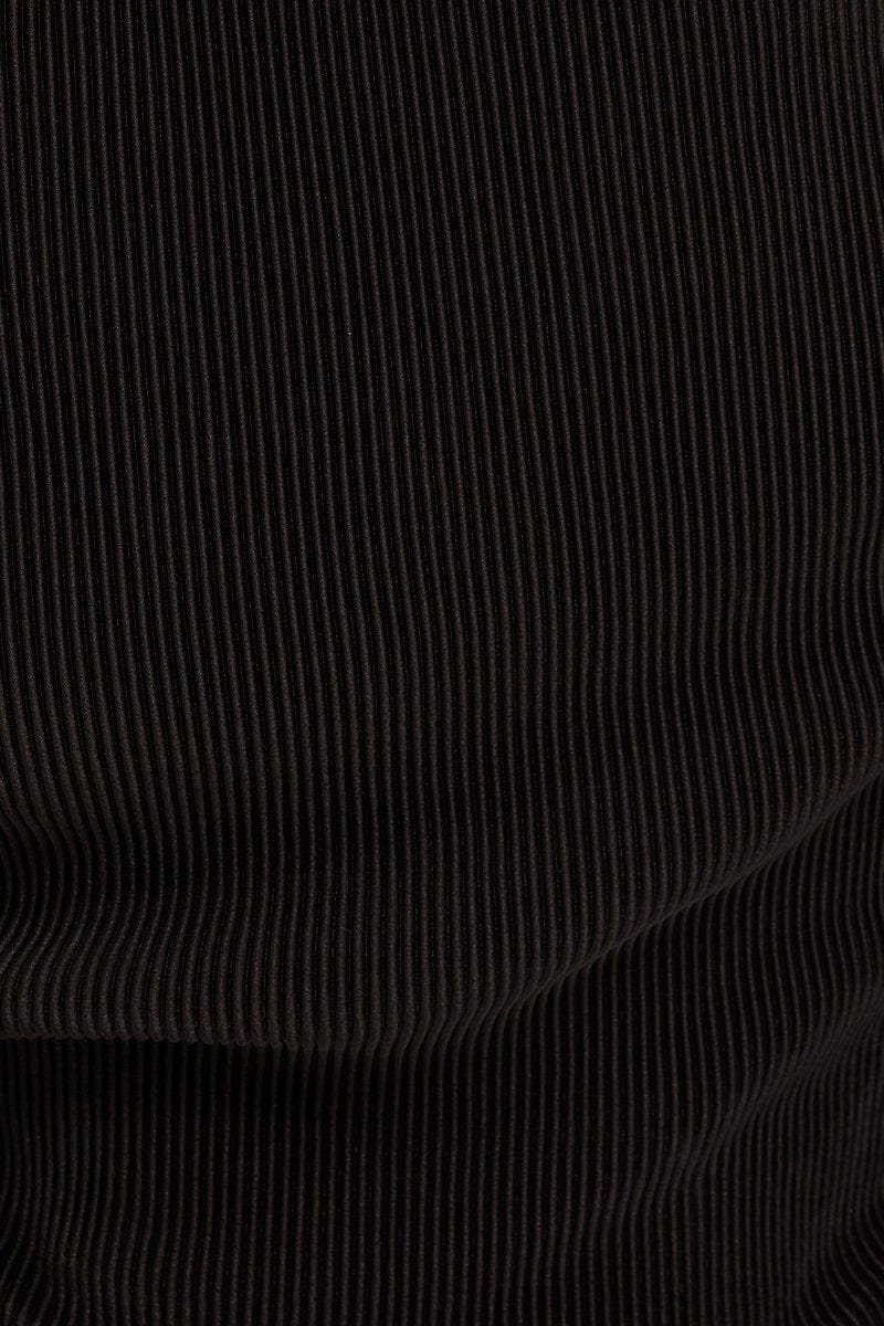 Black Plisse Shirt Long Sleeve Button Front Satin - Image 5