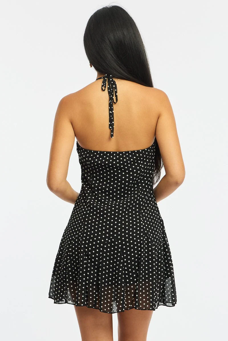 Black Polka Dot Fit And Flare Dress Mini - Image 4