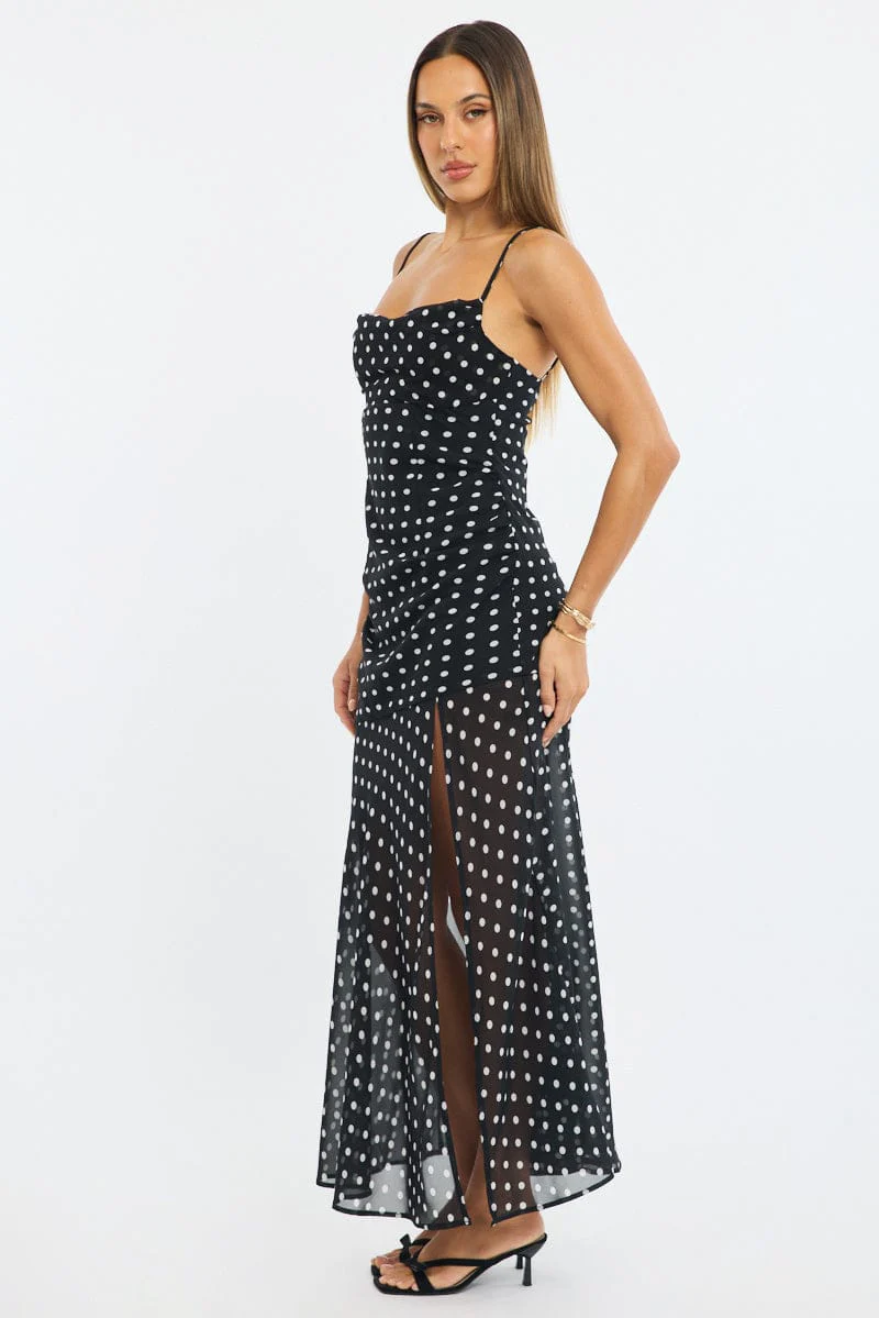 Black Polka Dot Maxi Dress Strappy - Image 3