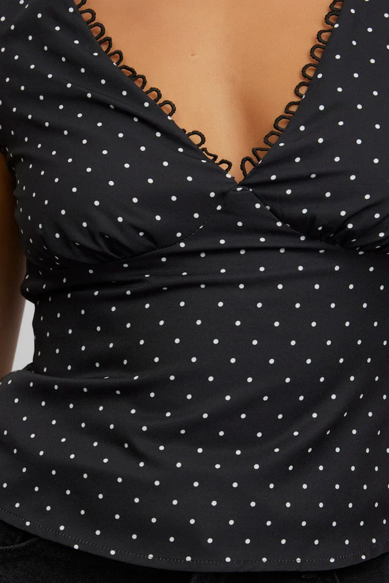 Black Polka Dot Top Sleeveless V-Neck - Image 6