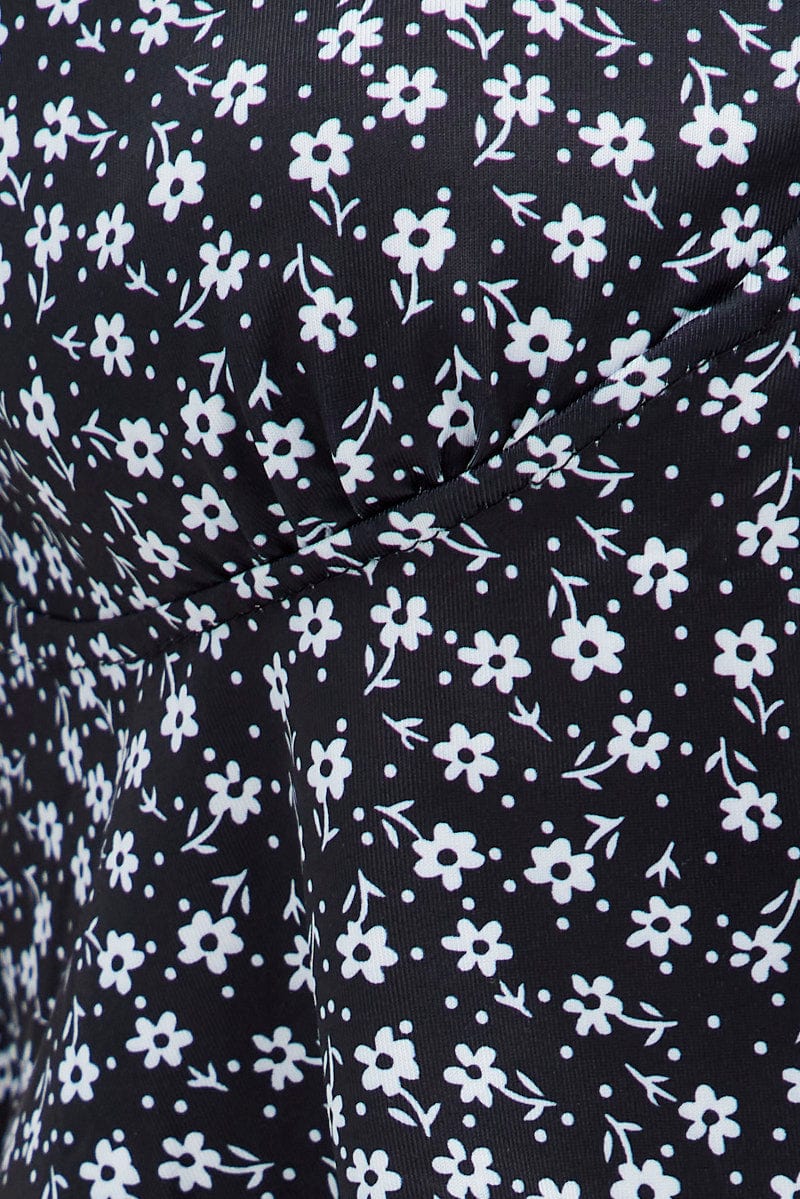 Black Print Tie Front Top - Image 6