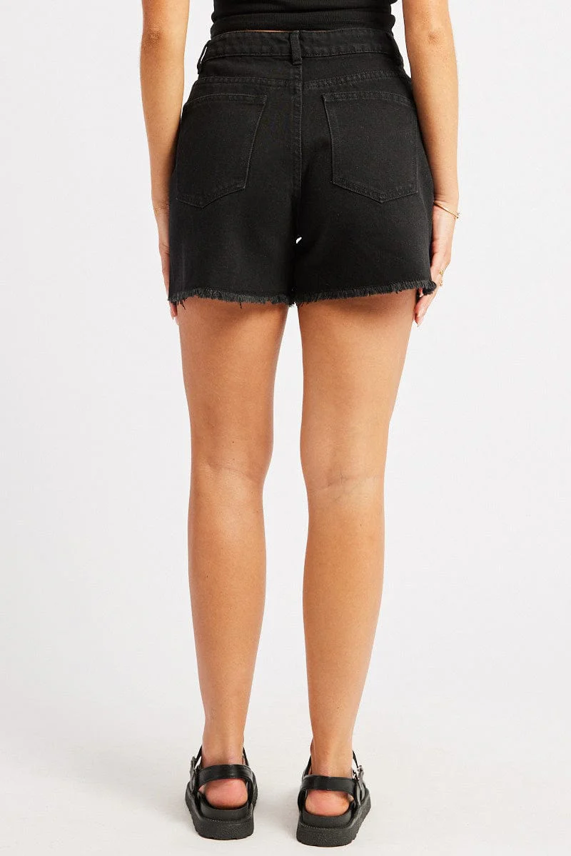Black Relaxed Denim Short Mid Rise - Image 5