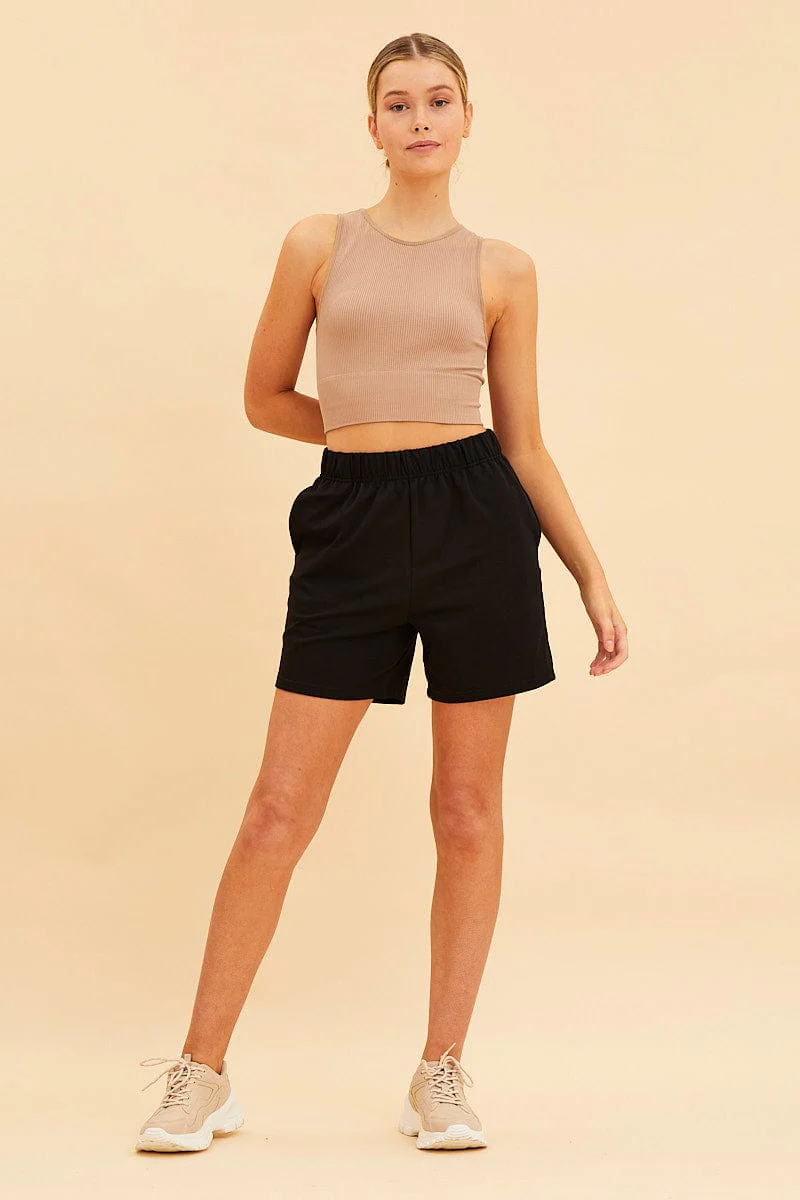 Black Relaxed Short Pull On Cotton Terry Stretch - Image 2