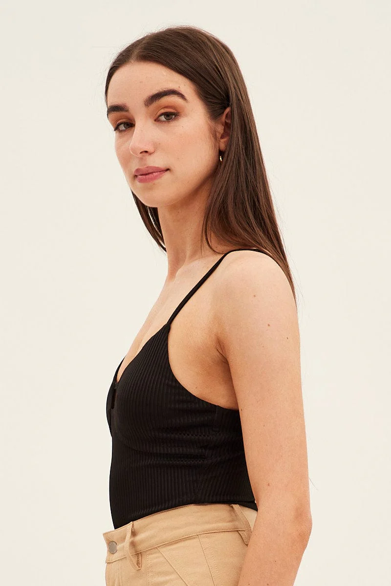 Black Rib Bodysuit Keyhole Detail - Image 4