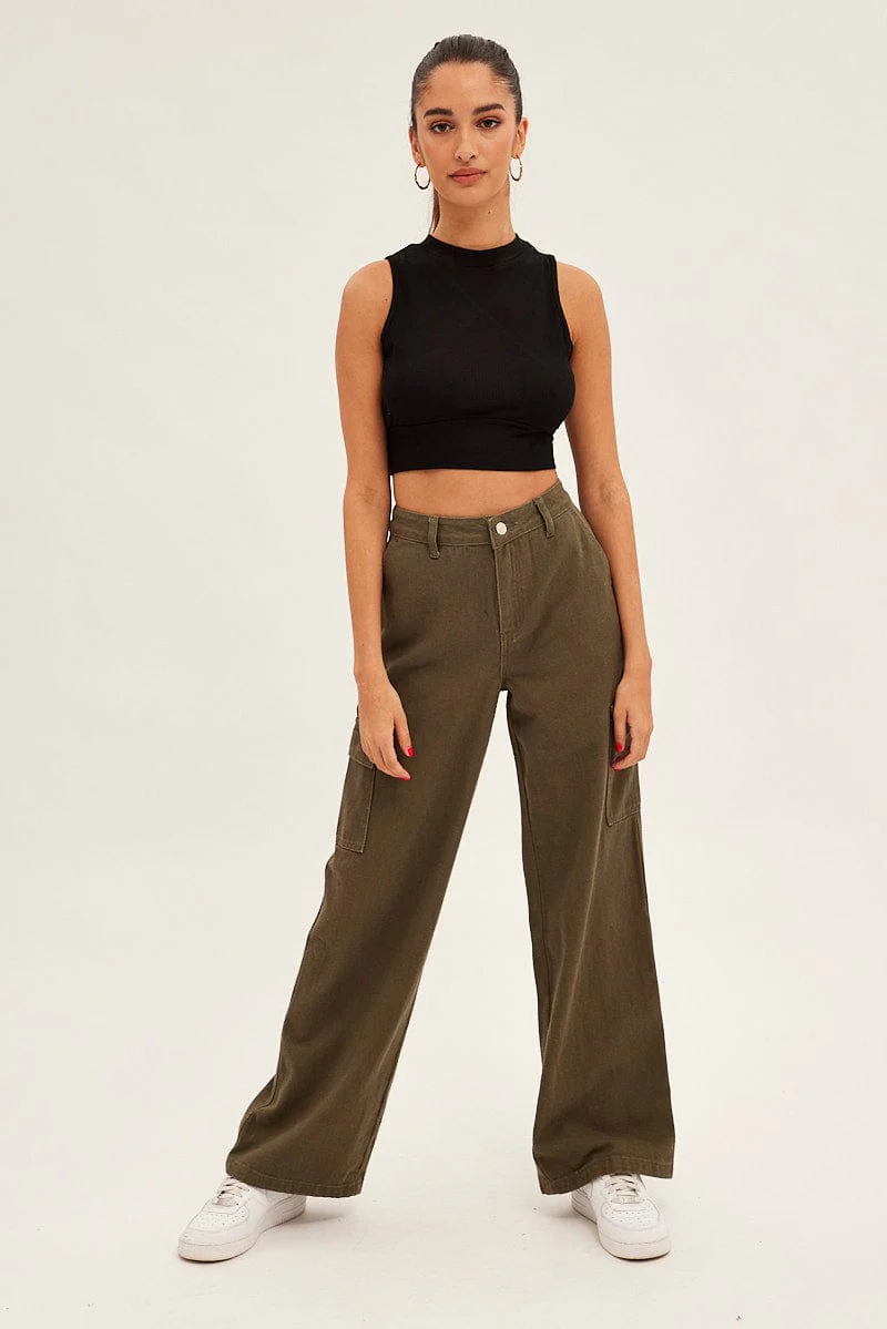 Black Rib Jersey Cropped Top - Image 2