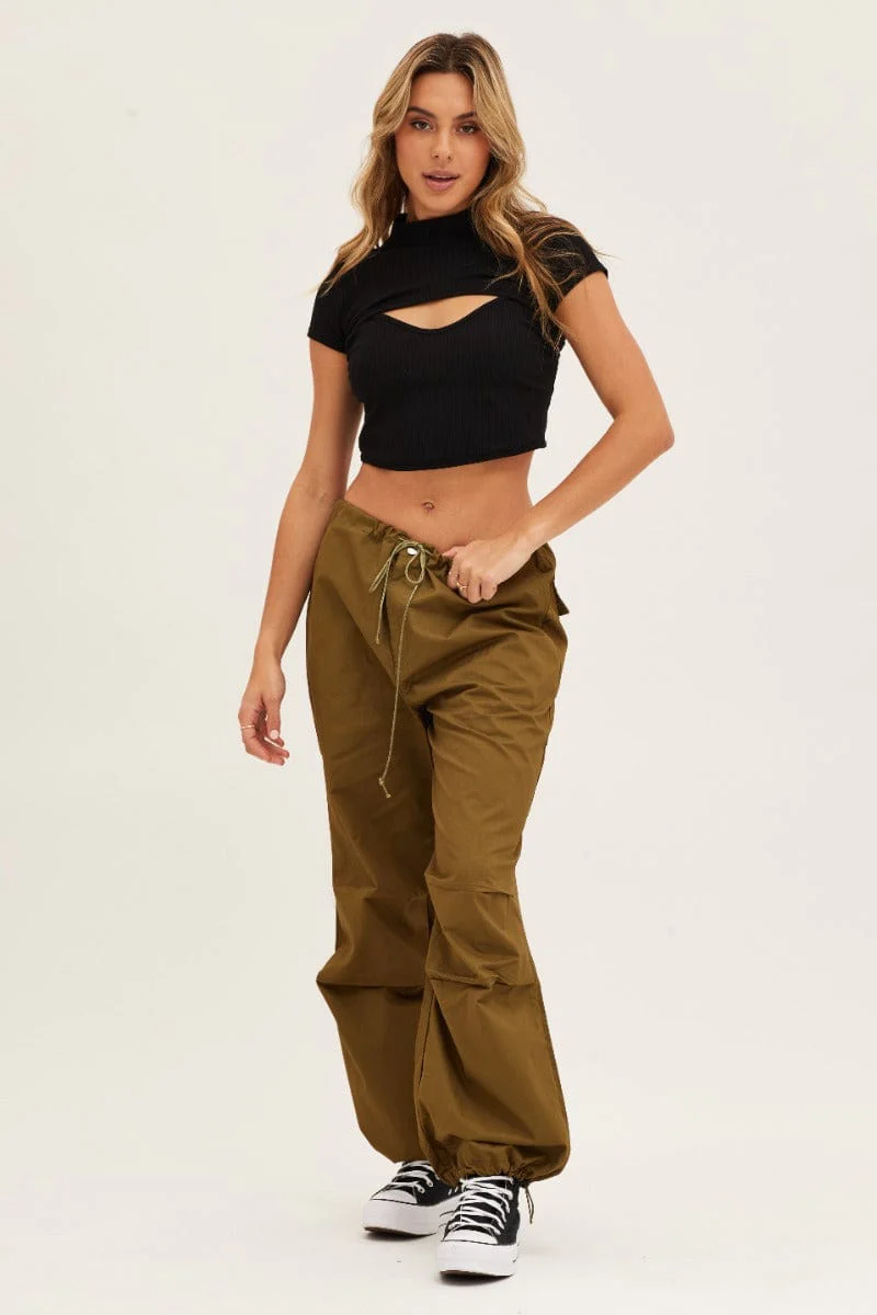 Black Rib Jersey Short Sleeve Cut Out Top - Image 2