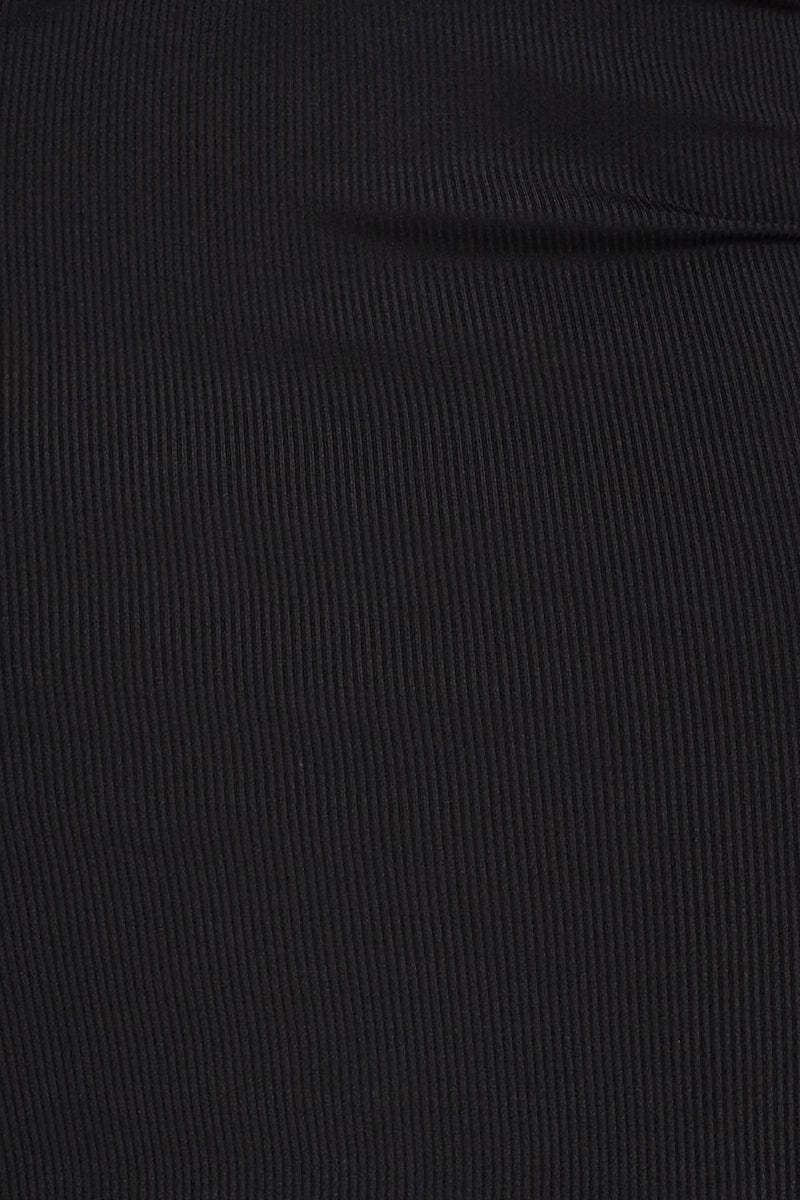 Black Ribbed Bodycon Midi Skirt - Image 6