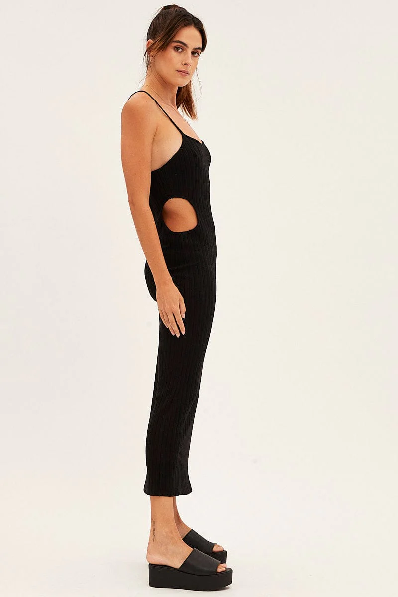 Black Ribbed Midi Dress Cutout - Image 4
