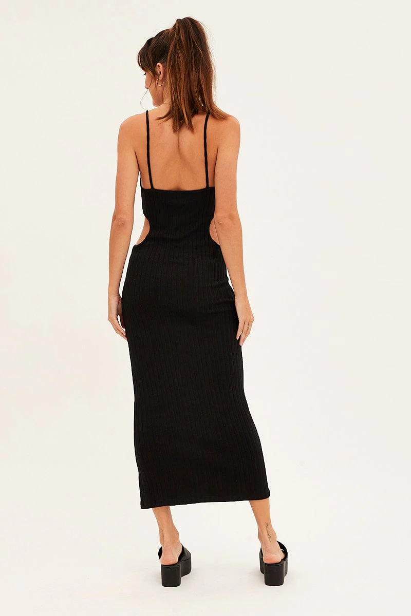 Black Ribbed Midi Dress Cutout - Image 5