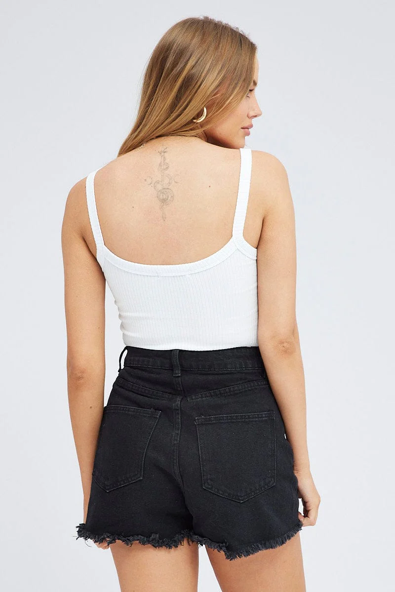 Black Ripped Denim Shorts - Image 5