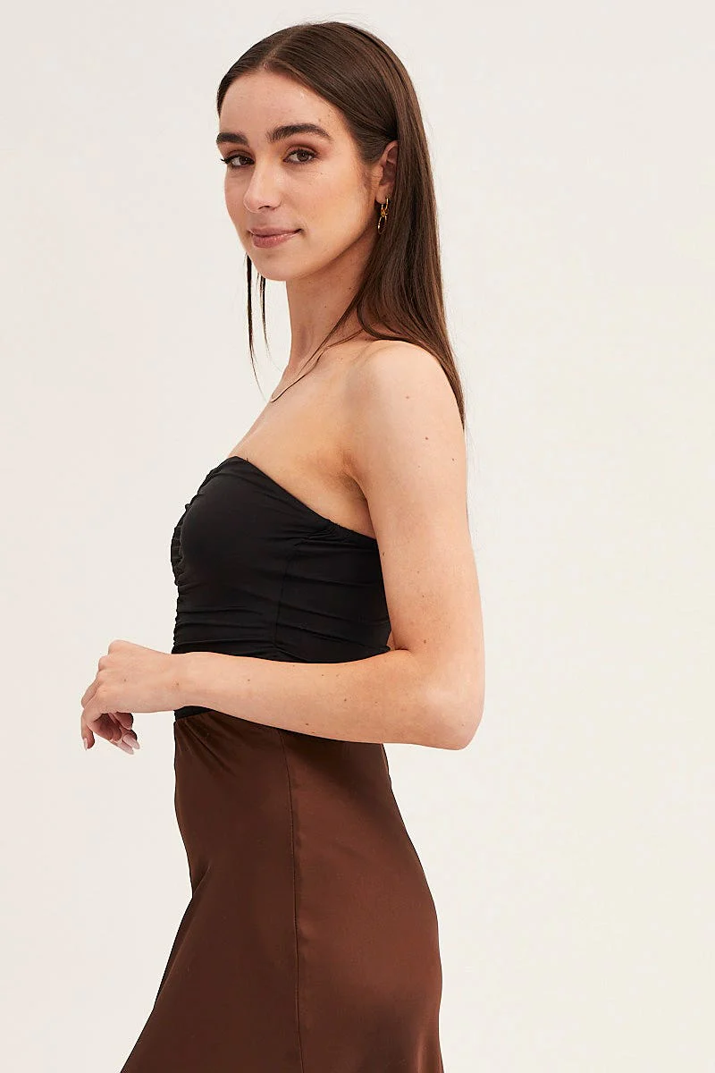 Black Ruched Front Strapless Bodysuit - Image 4