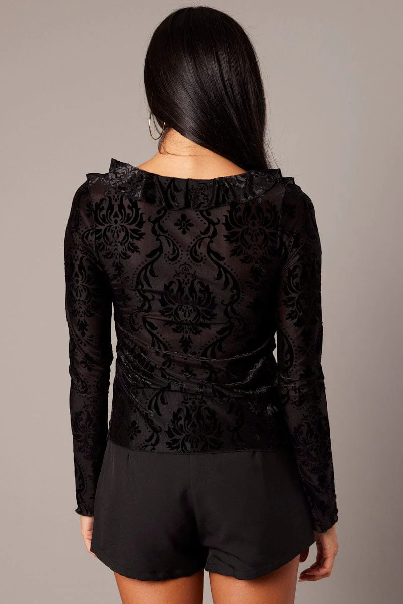 Black Ruffle Cardigan Long Sleeve - Image 5