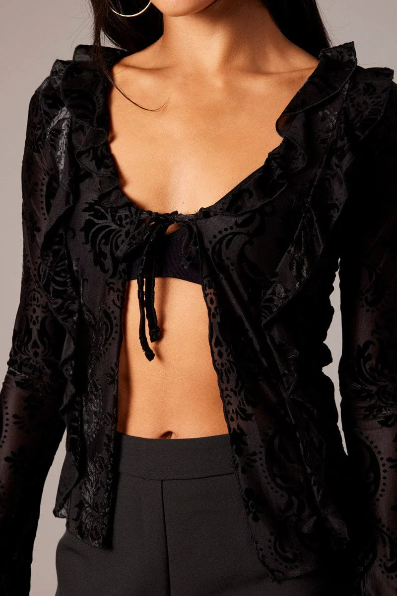 Black Ruffle Cardigan Long Sleeve - Image 6