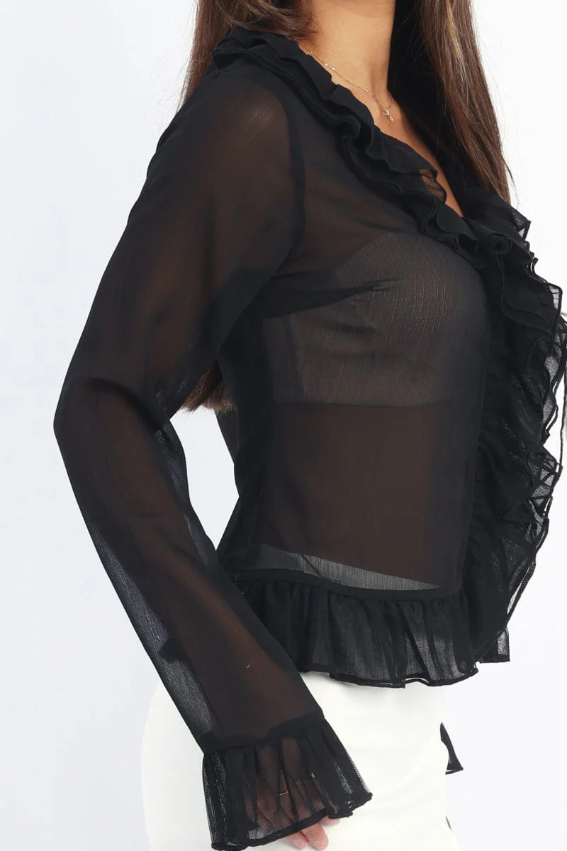 Black Ruffle Top Long Sleeve - Image 5