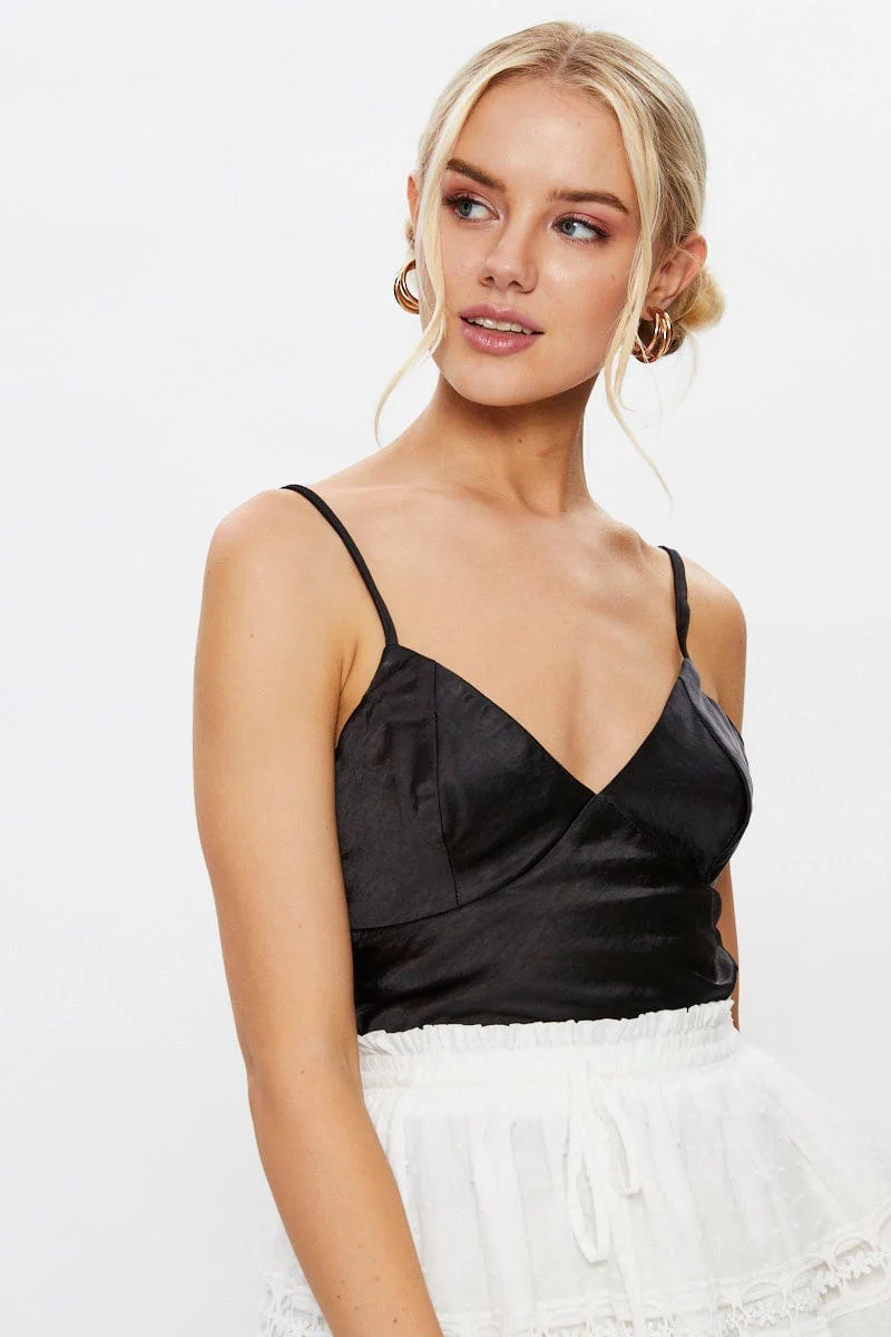 Black Satin Cami Top - Image 2