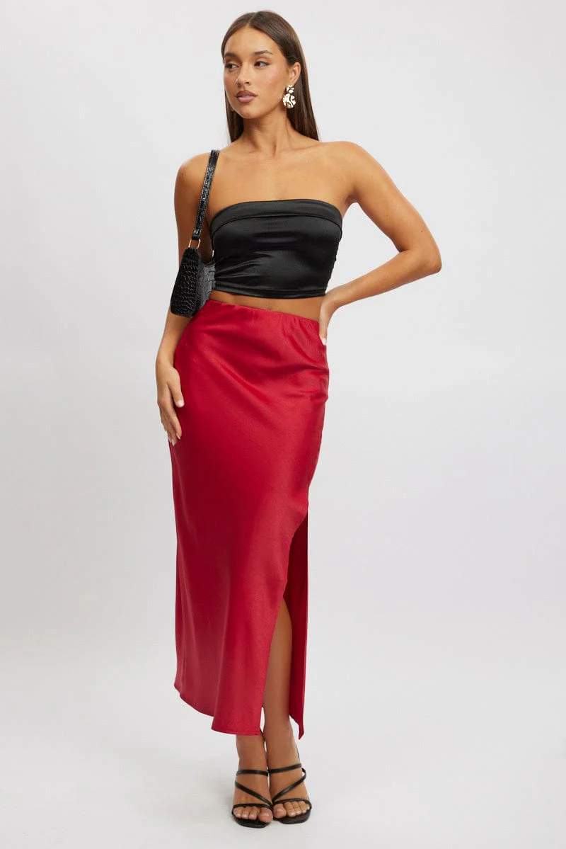Black Satin Crop Top Strapless - Image 2