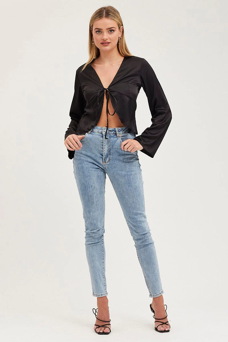 Black Satin Jacket Long Sleeve - Image 2