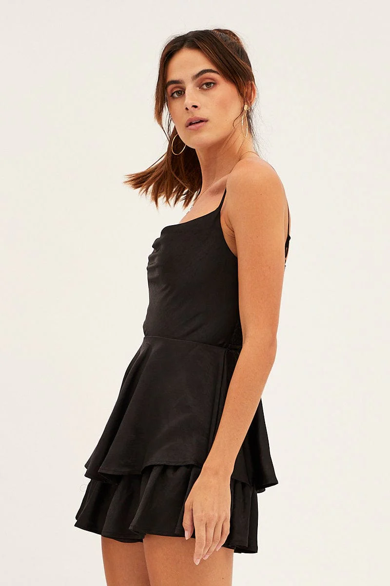 Black Satin Playsuit Sleeveless Cowl Neck - Image 4