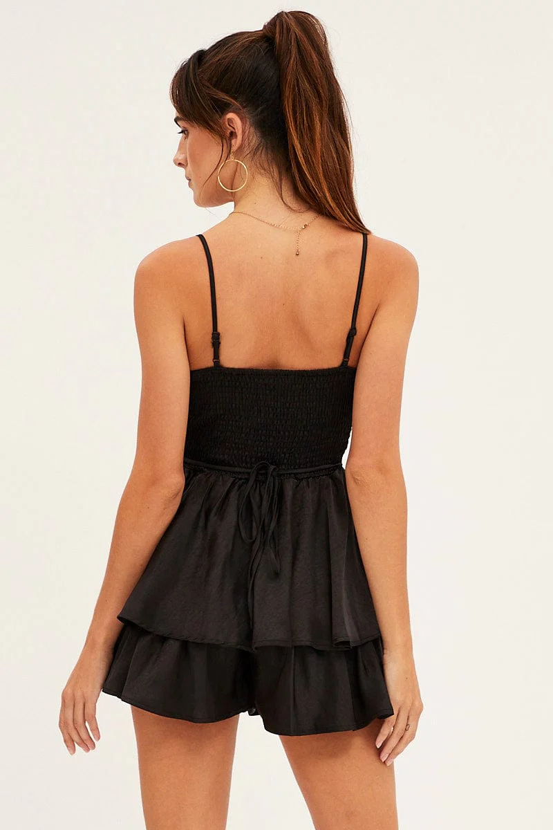 Black Satin Playsuit Sleeveless Cowl Neck - Image 5
