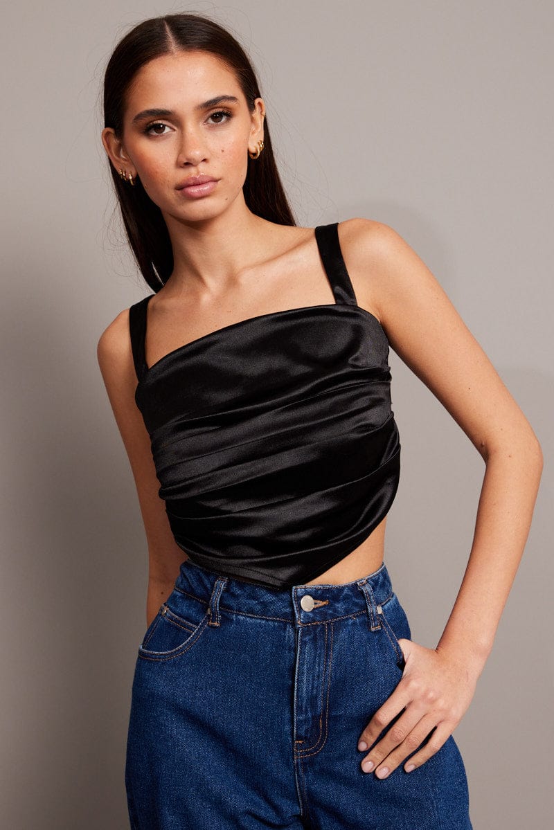 Black Satin Tie Back Top - Image 4