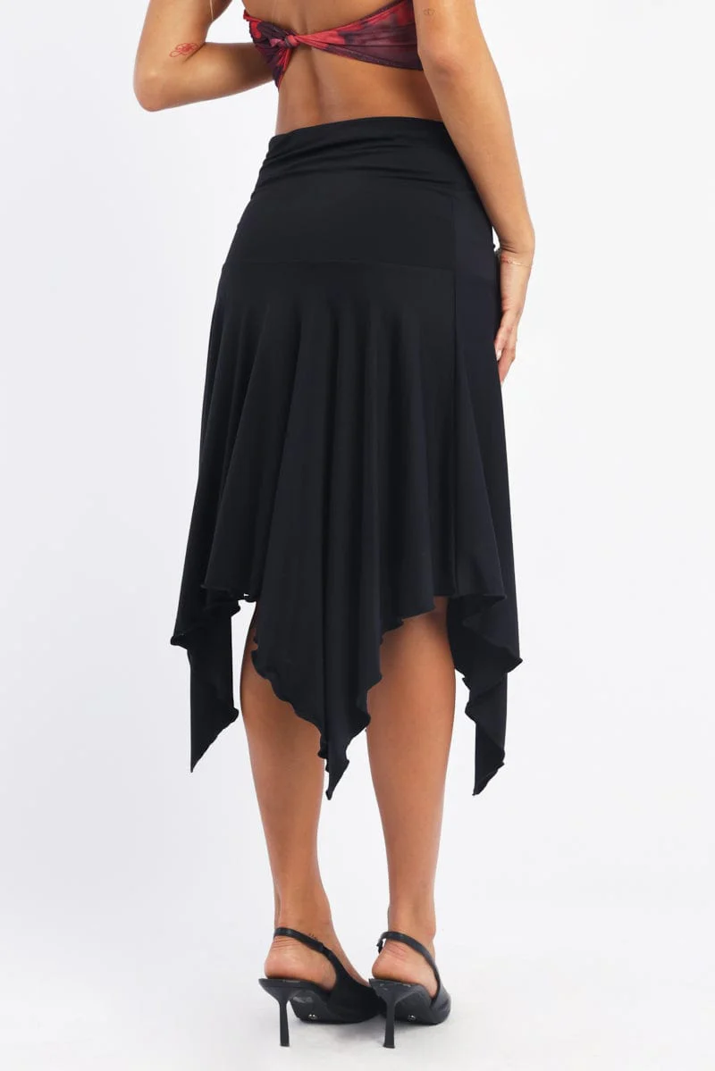 Black Scarf Hem Skirt High Rise Midi Asymm Supersoft - Image 4